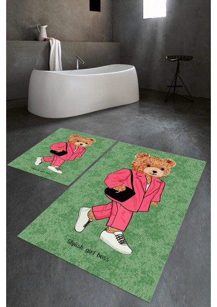 Dijital Baskılı Kaymaz Taban Yıkanabilir Ikili Banyo Takımı Klozet Takımı, N-Klozet-34-Yeşil, fırsatları