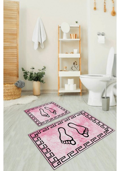 Dijital Baskılı Kaymaz Yıkanabilir Ayak Desen Ikili Banyo Takımı Klozet Takımı, N-Klozet-19-Pembe,