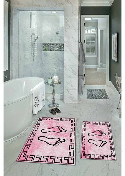 Dijital Baskılı Kaymaz Yıkanabilir Ayak Desen Ikili Banyo Takımı Klozet Takımı, N-Klozet-19-Pembe, fiyatları