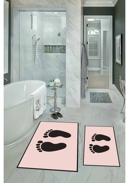 Dijital Baskılı Kaymaz Yıkanabilir Ayak Desen Ikili Banyo Takımı Klozet Takımı, N-Klozet-21-Pembe,