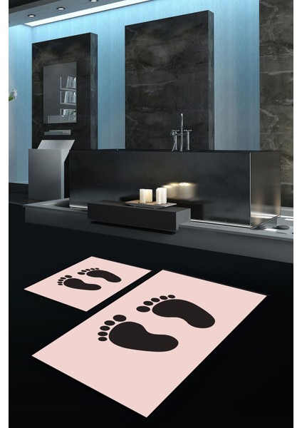 Dijital Baskılı Kaymaz Yıkanabilir Ayak Desen Ikili Banyo Takımı Klozet Takımı, N-Klozet-21-Pembe,