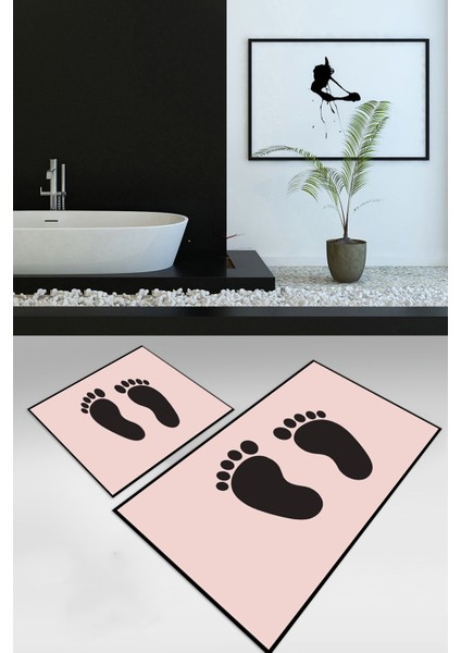 Dijital Baskılı Kaymaz Yıkanabilir Ayak Desen Ikili Banyo Takımı Klozet Takımı, N-Klozet-21-Pembe,