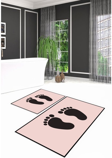 Dijital Baskılı Kaymaz Yıkanabilir Ayak Desen Ikili Banyo Takımı Klozet Takımı, N-Klozet-21-Pembe,