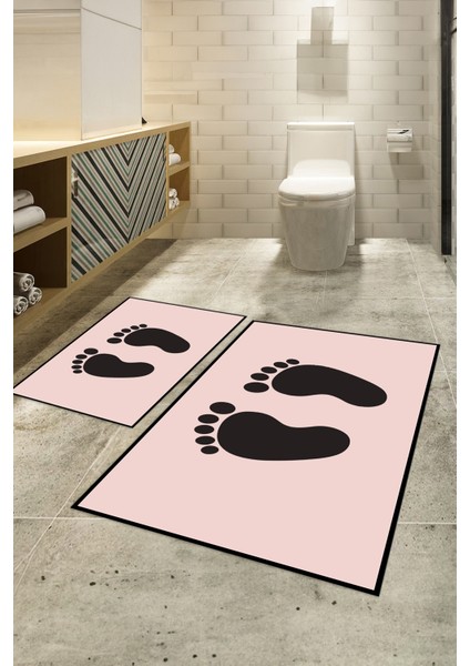 Dijital Baskılı Kaymaz Yıkanabilir Ayak Desen Ikili Banyo Takımı Klozet Takımı, N-Klozet-21-Pembe,