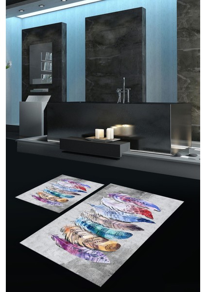 Dijital Baskılı Kaymaz Yıkanabilir Yaprak Ikili Banyo Takımı Klozet Takımı, N-Klozet-25-Gri,