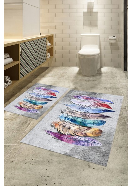 Dijital Baskılı Kaymaz Yıkanabilir Yaprak Ikili Banyo Takımı Klozet Takımı, N-Klozet-25-Gri,