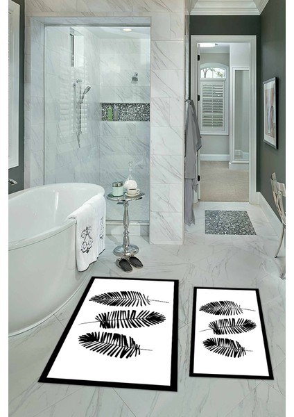 Dijital Baskılı Kaymaz Yıkanabilir Yaprak Ikili Banyo Takımı Klozet Takımı, N-Klozet-26-Beyaz,