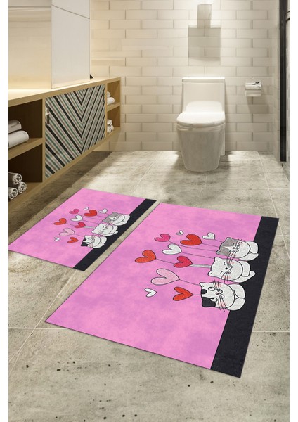 Dijital Baskılı Kaymaz Yıkanabilir Kedi Desen Ikili Banyo Takımı Klozet Takımı, N-Klozet-42-Pembe, fiyatları