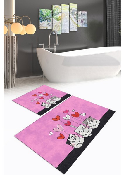 Dijital Baskılı Kaymaz Yıkanabilir Kedi Desen Ikili Banyo Takımı Klozet Takımı, N-Klozet-42-Pembe, fırsatları