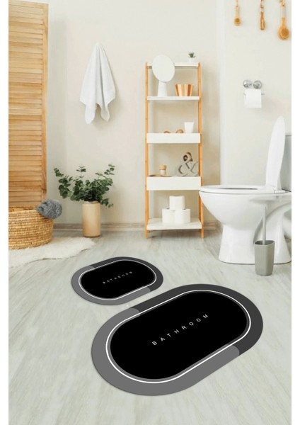 Dijital Baskılı Kaymaz Yıkanabilir Bathroom Oval Banyo Takımı Klozet Takımı, N-O-Klozet-01-Siyah, modelleri