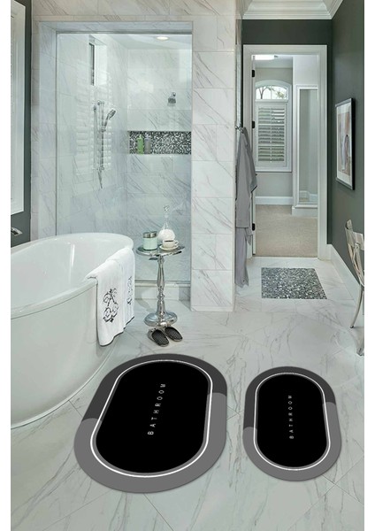 Dijital Baskılı Kaymaz Yıkanabilir Bathroom Oval Banyo Takımı Klozet Takımı, N-O-Klozet-01-Siyah, fırsatları