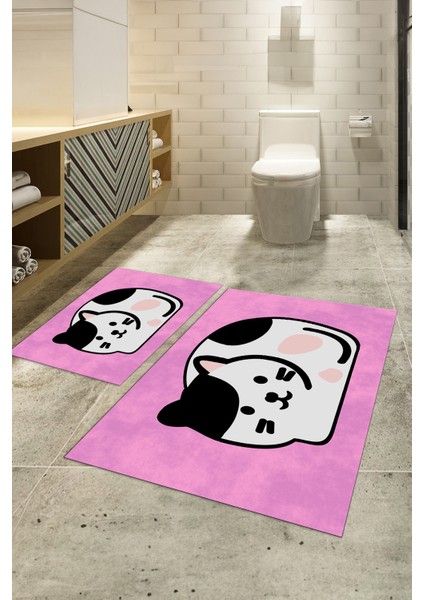 Dijital Baskılı Kaymaz Yıkanabilir Kedi Desen Ikili Banyo Takımı Klozet Takımı, N-Klozet-43-Pembe, fiyatları