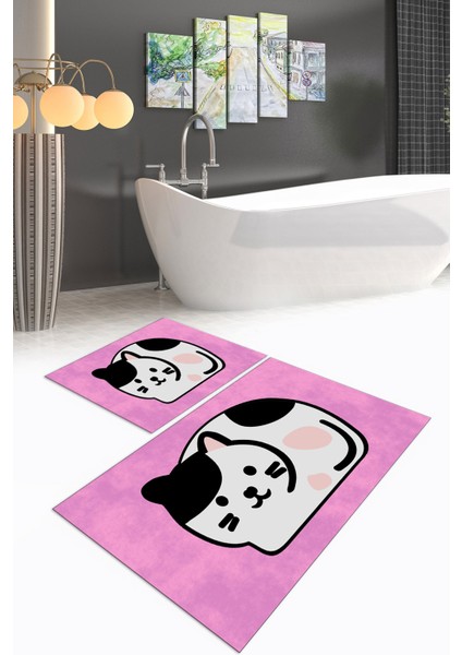 Dijital Baskılı Kaymaz Yıkanabilir Kedi Desen Ikili Banyo Takımı Klozet Takımı, N-Klozet-43-Pembe, fırsatları