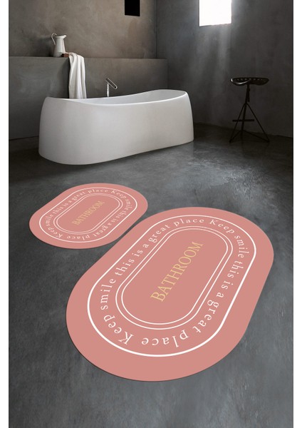 Dijital Baskılı Kaymaz Yıkanabilir Bathroom Oval Banyo Takımı Klozet Takımı, N-O-Klozet-05-Pembe,