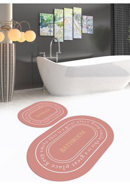 Dijital Baskılı Kaymaz Yıkanabilir Bathroom Oval Banyo Takımı Klozet Takımı, N-O-Klozet-05-Pembe,