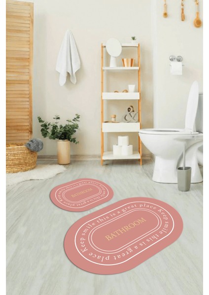Dijital Baskılı Kaymaz Yıkanabilir Bathroom Oval Banyo Takımı Klozet Takımı, N-O-Klozet-05-Pembe,