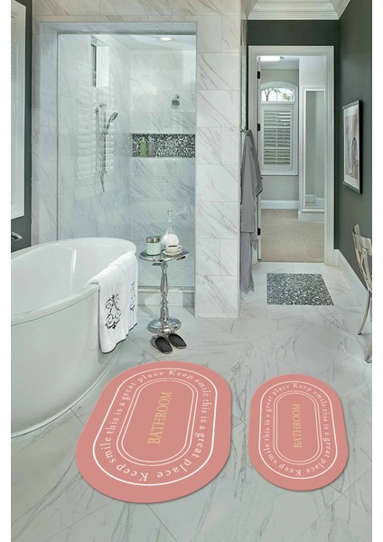 Dijital Baskılı Kaymaz Yıkanabilir Bathroom Oval Banyo Takımı Klozet Takımı, N-O-Klozet-05-Pembe,