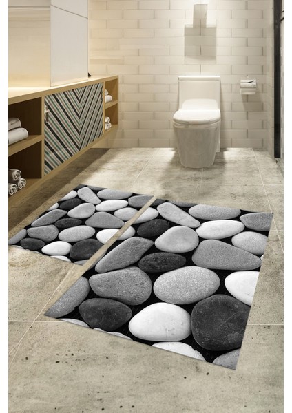 3D Dijital Baskılı Kaymaz Taban Yıkanabilir Ikili Banyo Takımı Klozet Takımı, N-Klozet-46-Gri,