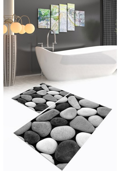 3D Dijital Baskılı Kaymaz Taban Yıkanabilir Ikili Banyo Takımı Klozet Takımı, N-Klozet-46-Gri,