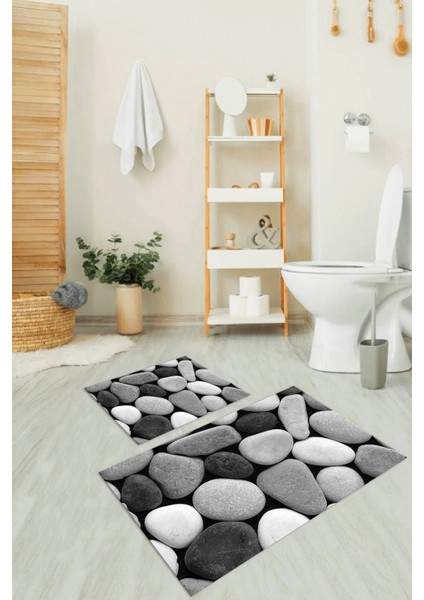 3D Dijital Baskılı Kaymaz Taban Yıkanabilir Ikili Banyo Takımı Klozet Takımı, N-Klozet-46-Gri,