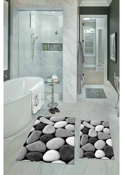 3D Dijital Baskılı Kaymaz Taban Yıkanabilir Ikili Banyo Takımı Klozet Takımı, N-Klozet-46-Gri,