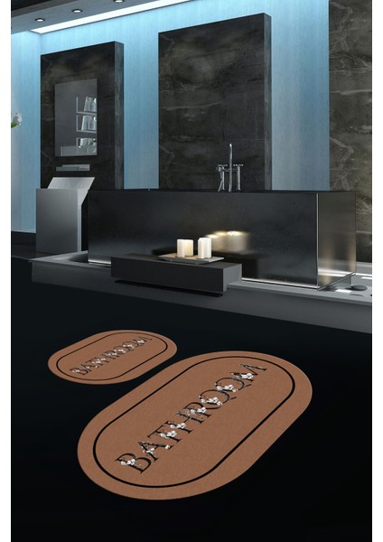 Dijital Baskılı Kaymaz Yıkanabilir Bathroom Oval Banyo Takımı Klozet Takımı, N-O-Klozet-06-Kahve,