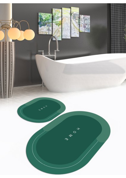 Dijital Baskılı Kaymaz Yıkanabilir Home Oval Banyo Takımı Klozet Takımı, N-O-Klozet-03-Yeşil,