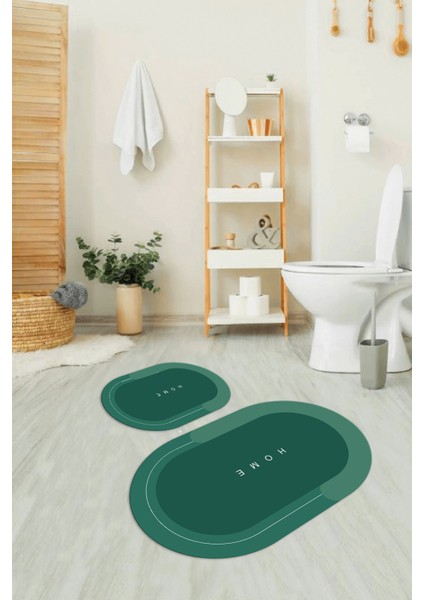 Dijital Baskılı Kaymaz Yıkanabilir Home Oval Banyo Takımı Klozet Takımı, N-O-Klozet-03-Yeşil,