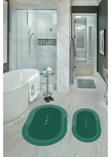 Dijital Baskılı Kaymaz Yıkanabilir Home Oval Banyo Takımı Klozet Takımı, N-O-Klozet-03-Yeşil,