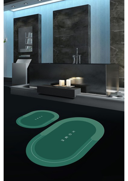 Dijital Baskılı Kaymaz Yıkanabilir Home Oval Banyo Takımı Klozet Takımı, N-O-Klozet-03-Yeşil,