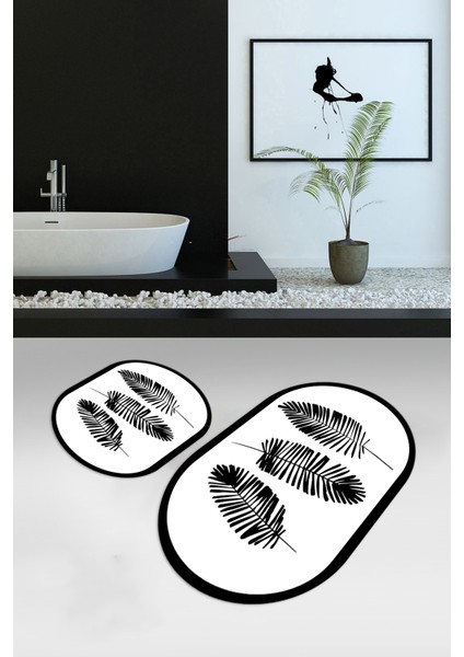 Dijital Baskılı Kaymaz Yıkanabilir Yaprak Oval Banyo Takımı Klozet Takımı, N-O-Klozet-26-Beyaz, modelleri