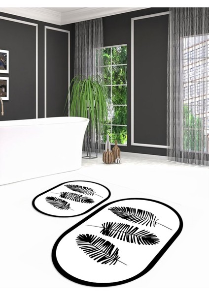 Dijital Baskılı Kaymaz Yıkanabilir Yaprak Oval Banyo Takımı Klozet Takımı, N-O-Klozet-26-Beyaz, fırsatları