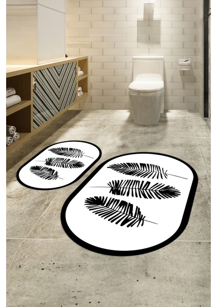 Dijital Baskılı Kaymaz Yıkanabilir Yaprak Oval Banyo Takımı Klozet Takımı, N-O-Klozet-26-Beyaz, indirimleri