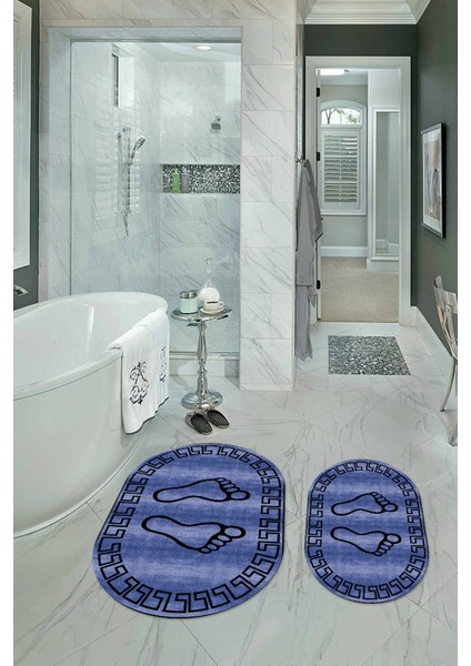 Dijital Baskılı Kaymaz Yıkanabilir Ayak Desen Oval Banyo Takımı Klozet Takımı, N-O-Klozet-19-Mavi, fiyatları