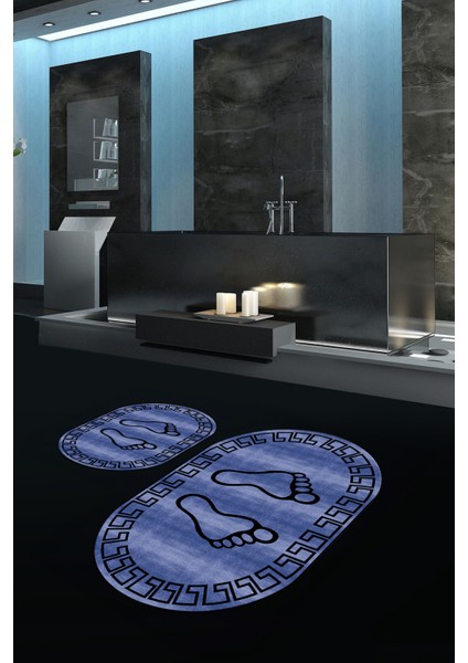 Dijital Baskılı Kaymaz Yıkanabilir Ayak Desen Oval Banyo Takımı Klozet Takımı, N-O-Klozet-19-Mavi, modelleri