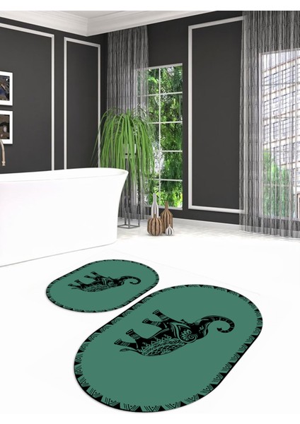 Dijital Baskılı Kaymaz Yıkanabilir Fil Desen Oval Banyo Takımı Klozet Takımı, N-O-Klozet-32-Yeşil, modelleri