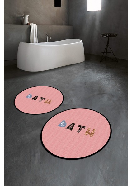 Dijital Baskılı Kaymaz Yıkanabilir Bath Yuvarlak Ikili Banyo Takımı, N-Y-Klozet-08-Pembe,