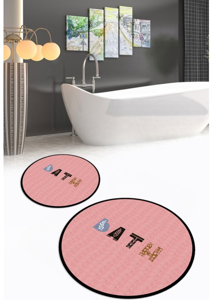 Dijital Baskılı Kaymaz Yıkanabilir Bath Yuvarlak Ikili Banyo Takımı, N-Y-Klozet-08-Pembe, fiyatları