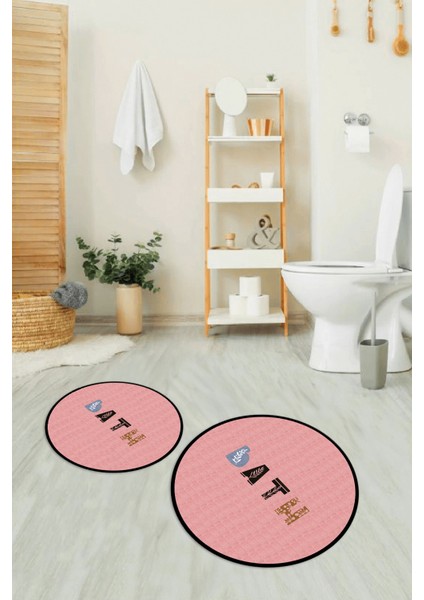 Dijital Baskılı Kaymaz Yıkanabilir Bath Yuvarlak Ikili Banyo Takımı, N-Y-Klozet-08-Pembe, modelleri