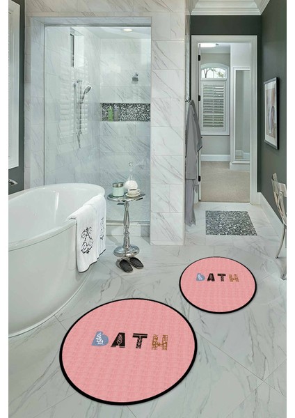 Dijital Baskılı Kaymaz Yıkanabilir Bath Yuvarlak Ikili Banyo Takımı, N-Y-Klozet-08-Pembe, fırsatları