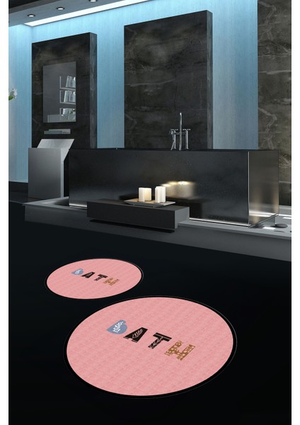 Dijital Baskılı Kaymaz Yıkanabilir Bath Yuvarlak Ikili Banyo Takımı, N-Y-Klozet-08-Pembe, indirimleri