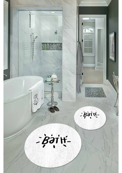 Dijital Baskılı Kaymaz Yıkanabilir Bath Yuvarlak Ikili Banyo Takımı, N-Y-Klozet-09-Beyaz,