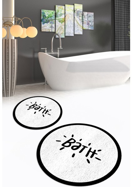 Dijital Baskılı Kaymaz Yıkanabilir Bath Yuvarlak Ikili Banyo Takımı, N-Y-Klozet-10-Beyaz,