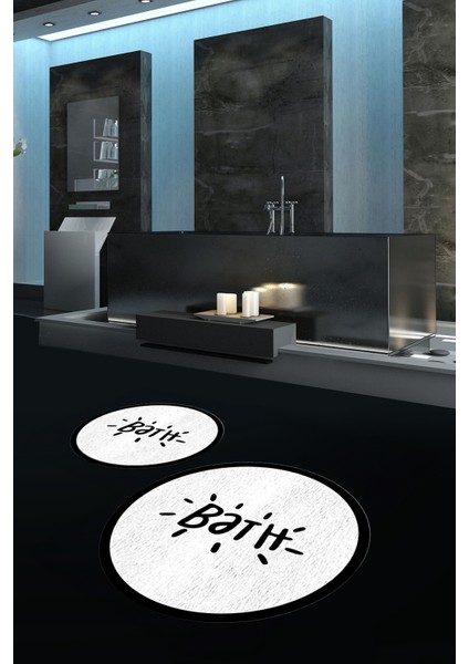 Dijital Baskılı Kaymaz Yıkanabilir Bath Yuvarlak Ikili Banyo Takımı, N-Y-Klozet-10-Beyaz, fırsatları
