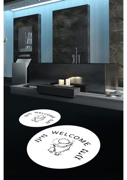 Dijital Baskılı Kaymaz Yıkanabilir Welcome Yuvarlak Ikili Banyo Takımı, N-Y-Klozet-11-Beyaz, fırsatları