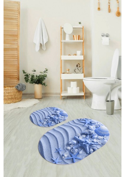 3D Dijital Baskılı Kaymaz Taban Yıkanabilir Oval Banyo Takımı Klozet Takımı, N-O-Klozet-48-Mavi,