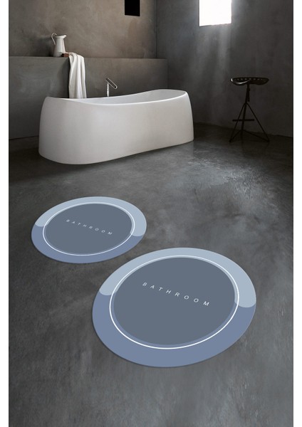 Dijital Baskılı Kaymaz Yıkanabilir Bathroom Yuvarlak Ikili Banyo Takımı, N-Y-Klozet-01-Mavi,