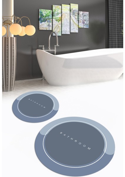 Dijital Baskılı Kaymaz Yıkanabilir Bathroom Yuvarlak Ikili Banyo Takımı, N-Y-Klozet-01-Mavi, fiyatları
