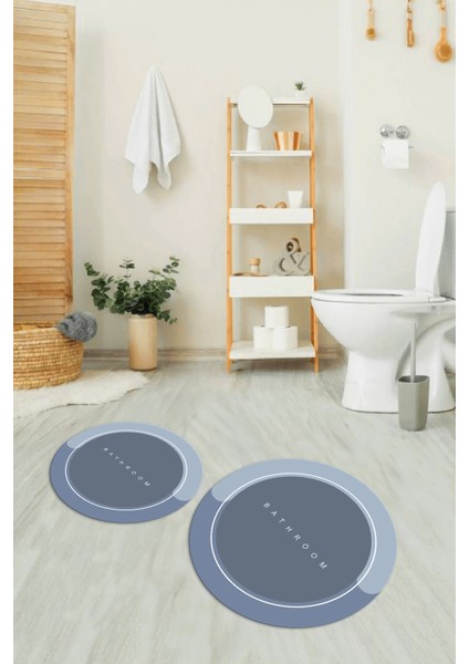 Dijital Baskılı Kaymaz Yıkanabilir Bathroom Yuvarlak Ikili Banyo Takımı, N-Y-Klozet-01-Mavi, modelleri