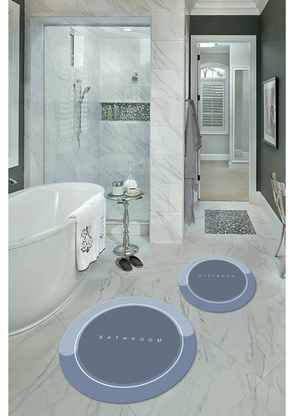 Dijital Baskılı Kaymaz Yıkanabilir Bathroom Yuvarlak Ikili Banyo Takımı, N-Y-Klozet-01-Mavi, fırsatları